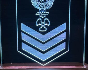 Machinist's Mate MM 1st Class Acrylic lighted plaque.