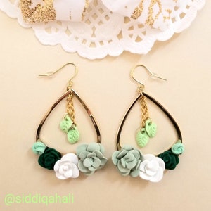 Greenery Earrings / Plant Earrings / Polymer Earrings / Gold Earrings