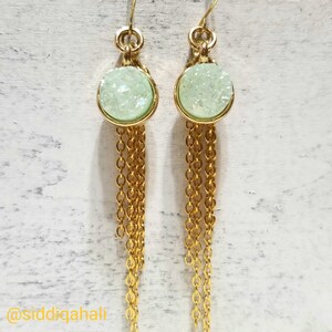 Mint Green Drop Earrings / Green and Gold Earrings / Drop Earrings / Hanging Earrings