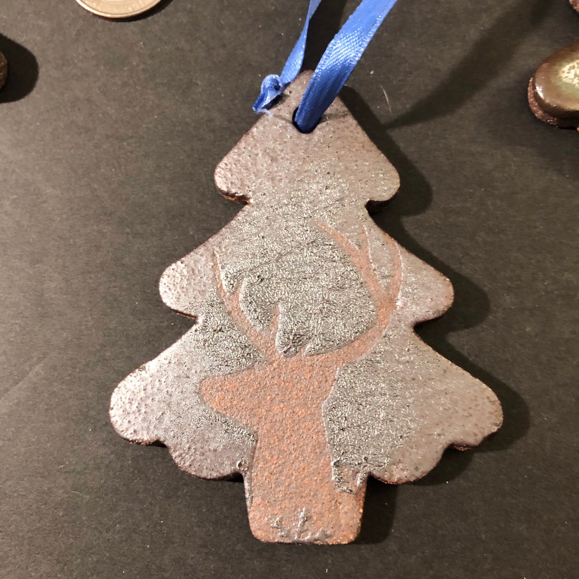 Evergreen Trees Christmas Ornaments Pottery / Clay Lot Of 4 Etsy