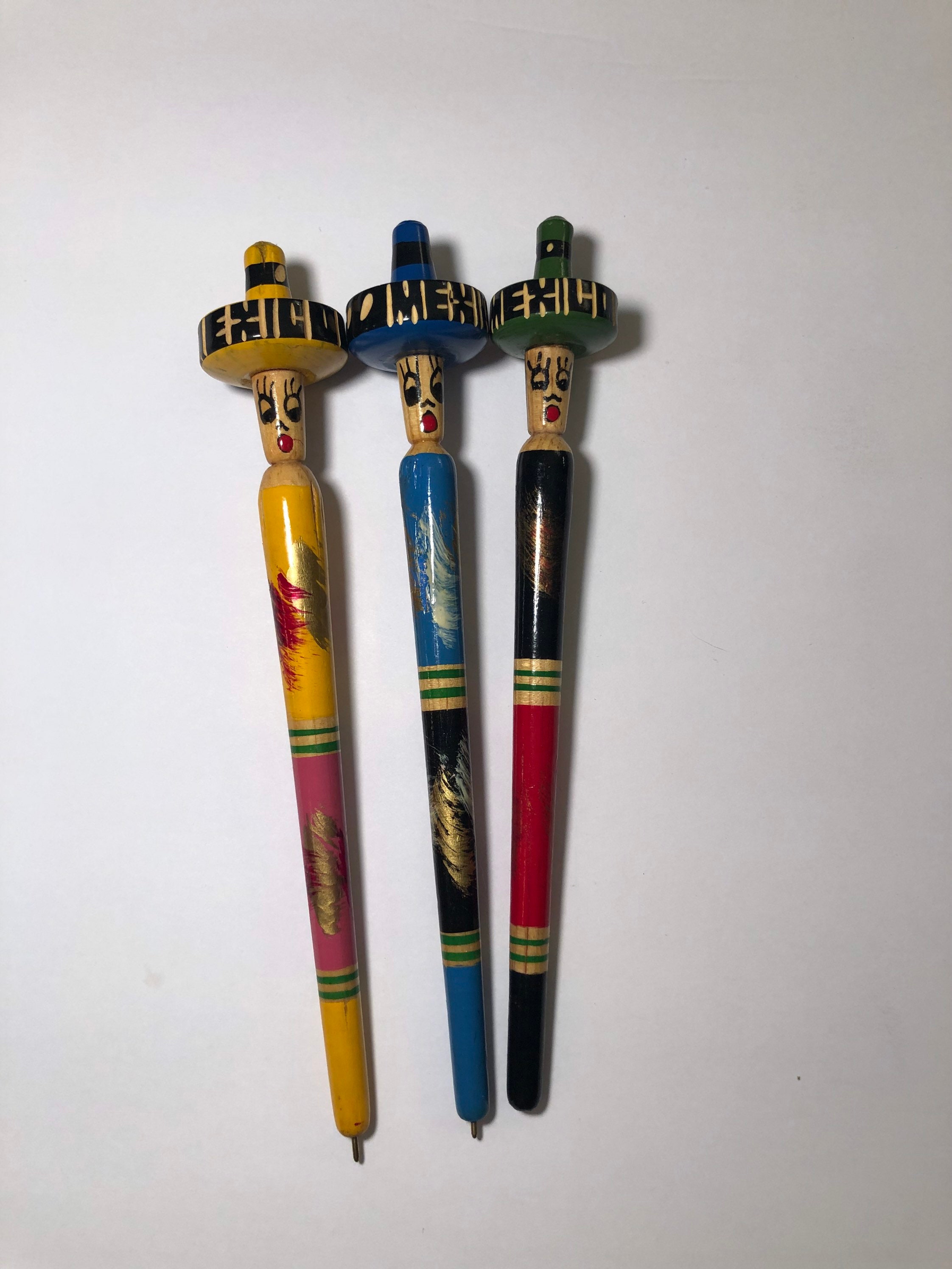 Hand Painted And Carved Souvenir Pens 3 Cozumel Mexico Etsy