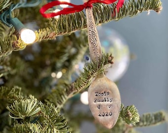 Repurposed Hand Stamped Vintage Silverplated Spoon Christmas Ornament. Personalized Specially for You.