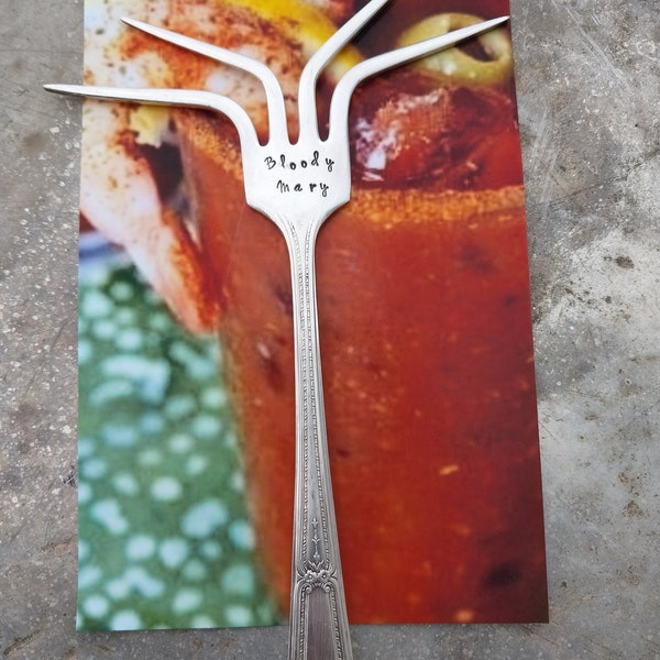Bloody Mary Fork, Breakfast of Champions, Hair of the Dog, Bloody Good Time. Hand Stamped Fork for Olives, Pickles, etc.