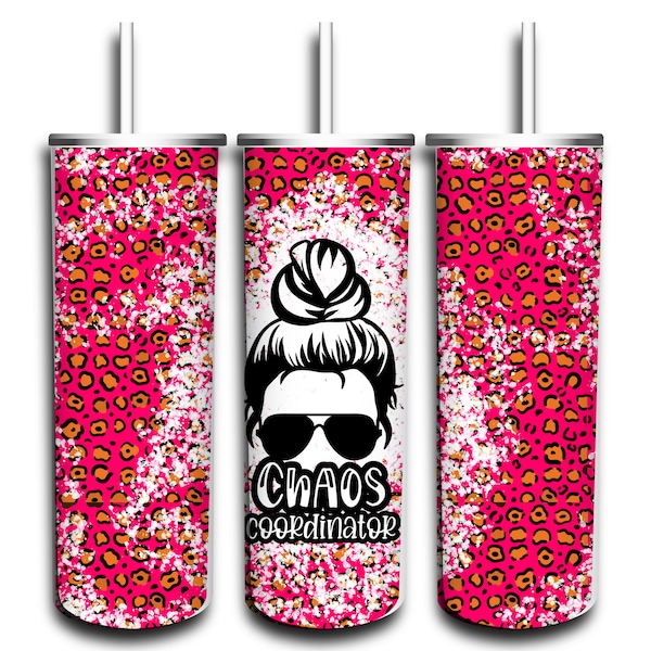 Hot Pink Leopard Chaos Coordinator Tumbler PNG Digital