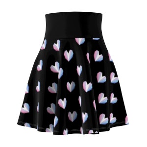 Bigender Pride Skater Skirt | Bi gender Flag Geometrical Hearts Pattern Skirt High Waisted Black Skirt Flare Flared Flowy Circle Skirt
