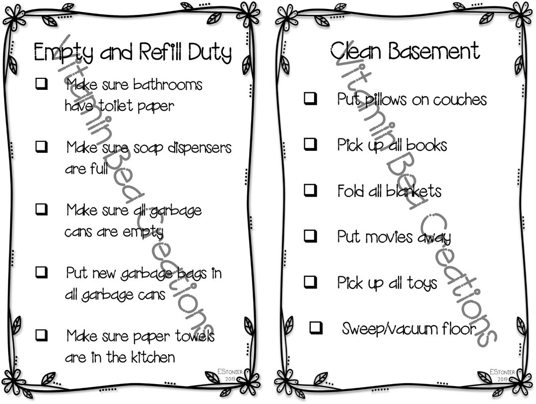 Chore Checklist - Printable - Etsy