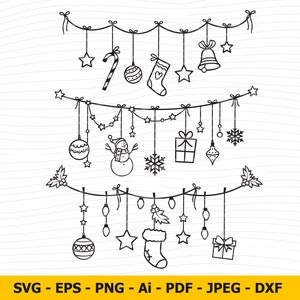 Weihnachtsgirlande Svg, Weihnachtsdeko Svg, Weihnachtspaket Svg, Weihnachten Svg, Happy New Year Silhouette Svg, Dxf, Png, Eps