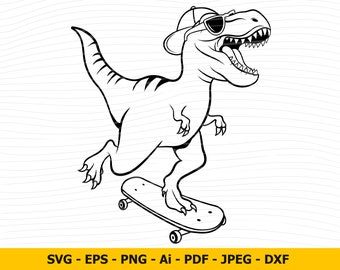 T-Rex on Skateboard Svg, T-Rex svg, T-Rex cricut, T-Rex dxf, T-Rex clipart, Dinosaur svg, T-Rex silhouettes, svg shirts, stencils svg