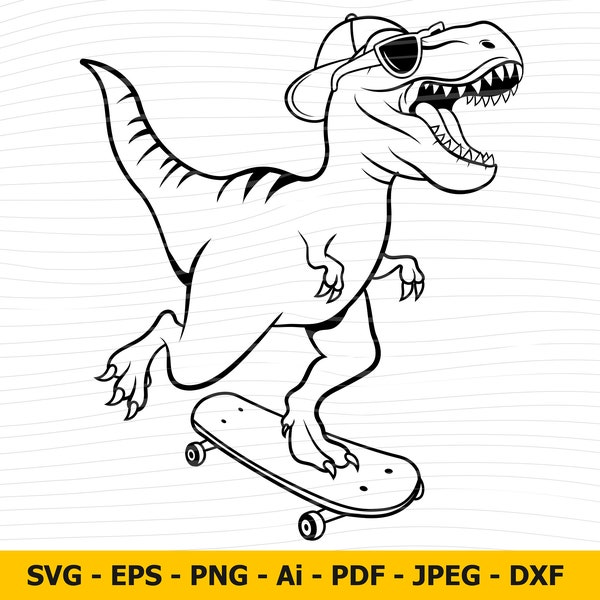 T-Rex on Skateboard Svg, T-Rex svg, T-Rex cricut, T-Rex dxf, T-Rex clipart, Dinosaur svg, T-Rex silhouettes, svg shirts, stencils svg