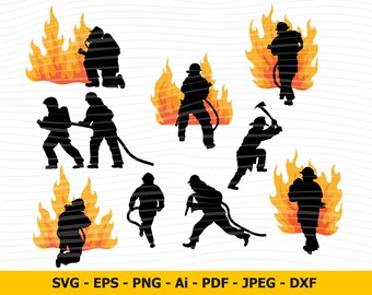 Firefighter in fire SVG - Fireman SVG - cutting files for Cricut and Silhouette Cameo - Clipart - Firefighter dxf vector files