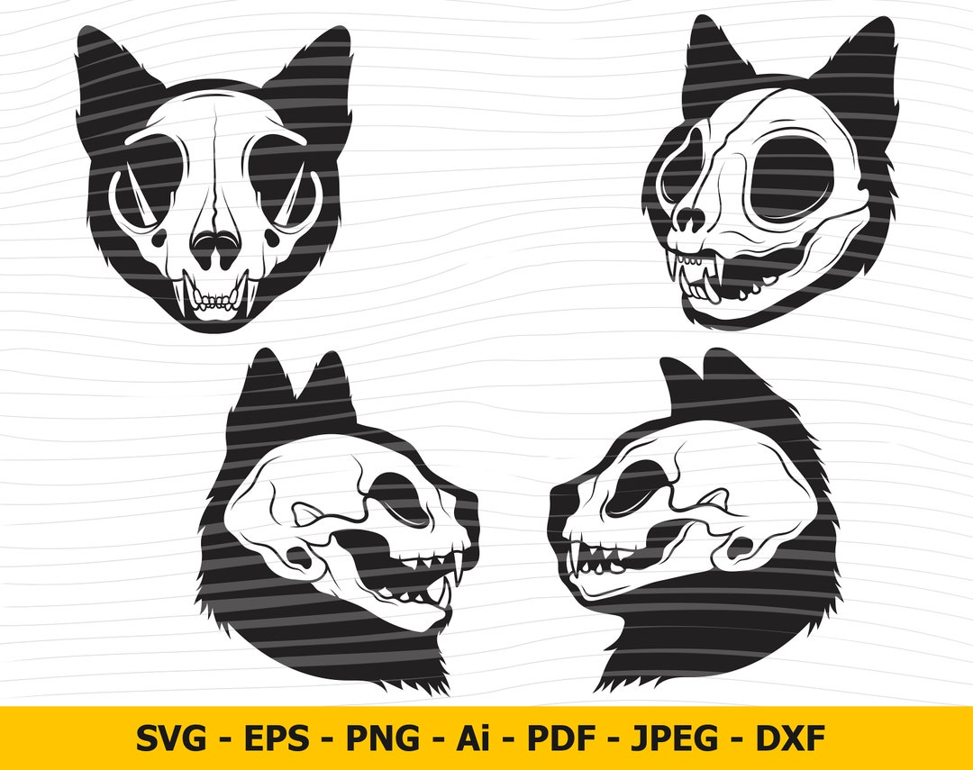Cat Skull Svg, Cat Cut File, Halloween Cat Svg, Cat Head Svg Bundle ...