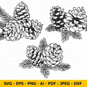 Pigna Svg, Clipart di pigna, Albero invernale Svg, Ramo di abete Svg, Decorazione natalizia Svg, Siluetta dell'abete, Forest Png, Dxf, Eps