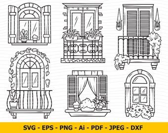 Windows Svg, Provence Window Svg, Balcony Svg, Balcony Cut File, Window Dxf, Windows Cut Files For Silhouette, Dxf, Png, Eps, Vector