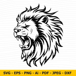 Lion SVG, głowa lwa clipart, ryk lwa SVG, głowa lwa SVG, logo lwa SVG, sylwetka lwa, lew PNG, DXF, EPS, plik dla Cricut, sylwetka