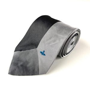 Vivienne Westwood Man Silk Tie Embroidered Orb Vintage Men&#39;s Striped Gray Necktie Retro Cravate
