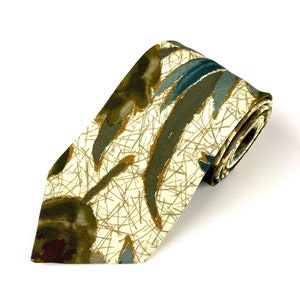 70s Lanvin Paris Silk Tie Vintage Floral Abstract Art Green Necktie Retro Rare Cravate