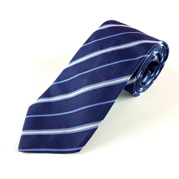 Balenciaga Silk Tie Vintage Men's Blue Necktie Retro Striped Cravate