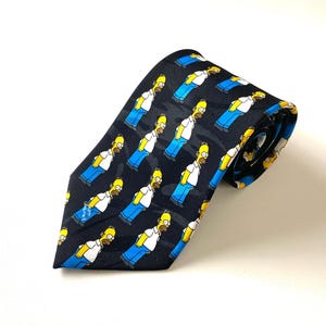 The Simpsons Tie Vintage Men&#39;s Black Homer Simpsons Print Novelty Necktie 90s Polyester Fun Cartoon Retro Cravate