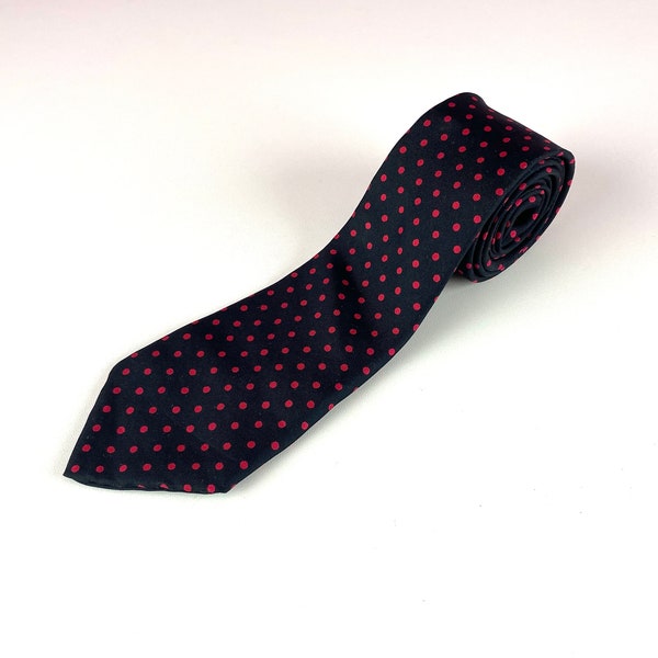 90s Hermes Silk Tie Vintage Men's Polka Dot Necktie Retro Black & Red Crabate