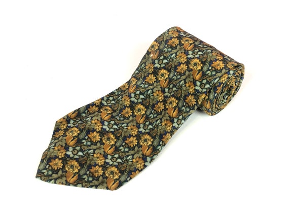 Givenchy Cravate Vintage Green and Yellow Floral … - image 1