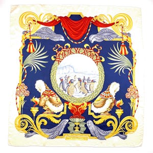 90s Salvatore Ferragamo Silk Scarf Vintage Women's Eskimos Seals Penguins Print Square Scarf 85x85 cm - Retro Navy Red White Gift For Her