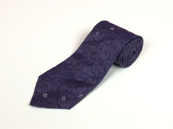 Kenzo Cravate Vintage Purple Floral Necktie Retro Silk Tie 