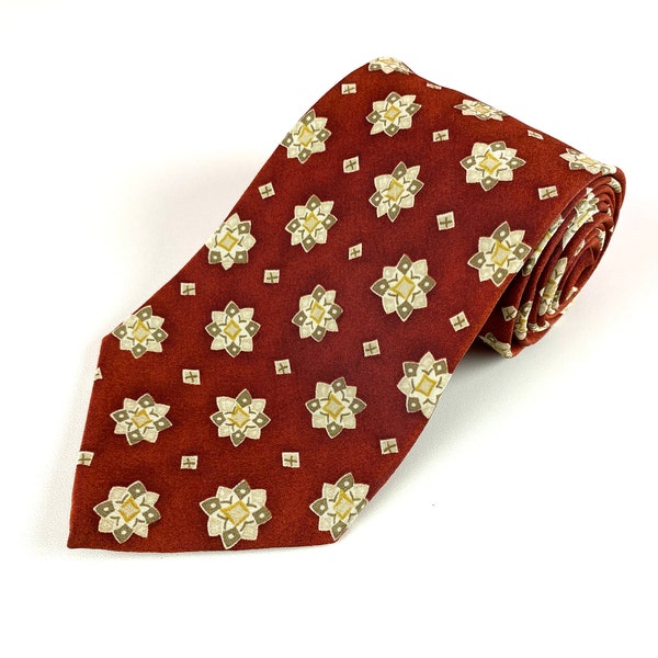 Hugo Boss Silk Tie Vintage Men's Red & Yellow Necktie Retro Cravate