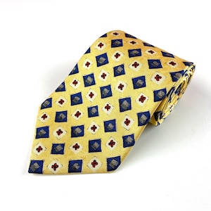Chaps Ralph Lauren Silk Tie Vintage Men&#39;s Yellow Geometric Print Necktie Retro Made in USA Cravate RL Neck Tie