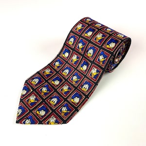 That&#39;s Donald! Disney Vintage Men&#39;s Donald Duck Faces Red and Blue Neck Tie Cartoon Retro Cravate
