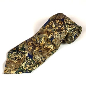 Lanvin  Silk Tie Vintage Victorian Style Green Yellow Necktie Retro Cravate