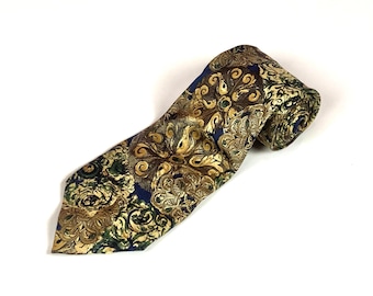 Gravata de seda Lanvin estilo vitoriano vintage verde amarela gravata retrô