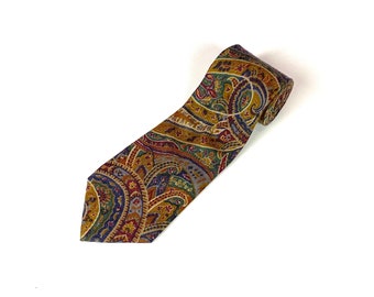 Gravata masculina vintage Polo by Ralph Lauren dos anos 80, estampa Paisley, gravata feita à mão, gravata de seda e cashmere retrô, fabricada nos EUA