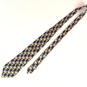 Ermenegildo Zegna Cravate Vintage Men&#39;s Blue and Beige Necktie Retro Silk Tie