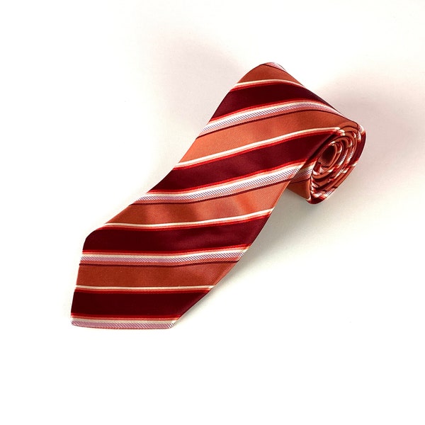 Hugo Boss Cravate Vintage Striped Orange and Red Necktie Retro Silk Tie
