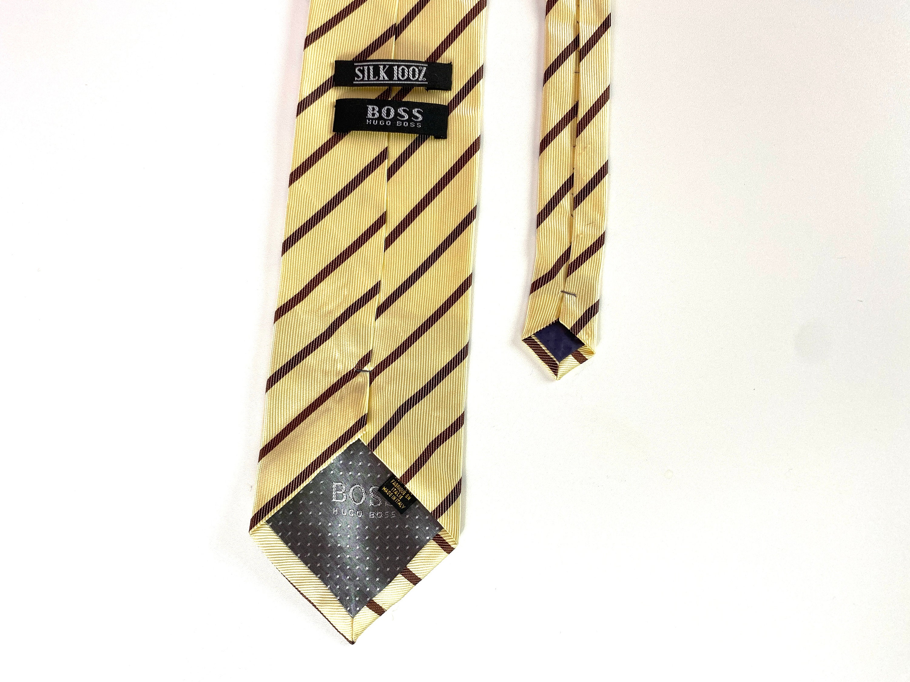 Cravate Hugo Boss Neuve - Soie 100% Italie - Rayures Jaune Et Bleu - Longueur Classique