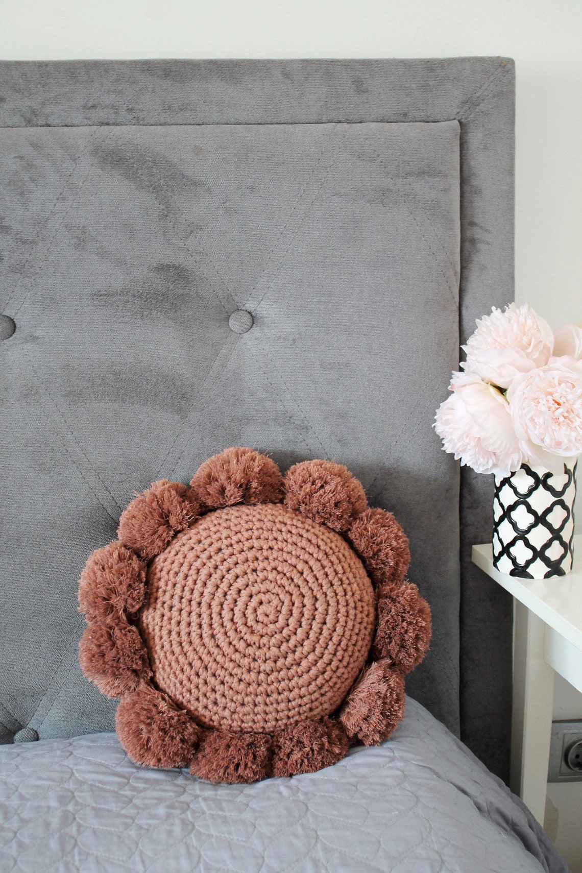 Pompom Cinnamon Color Decor Pillow Etsy