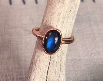 Halcyon Blue Flash Labradorite Electroformed Ring Size 7 1/4