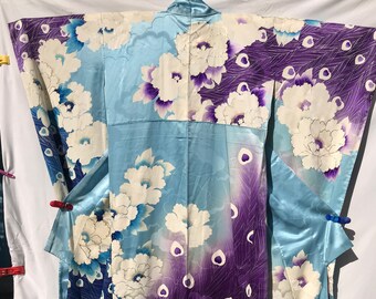 floral F3 @@108cm Japanese vintage kimono silk fabric/smooth weave/ purple base floral F3 @@108cm Japanese vintage kimono silk fabric/smooth weave/ purple base