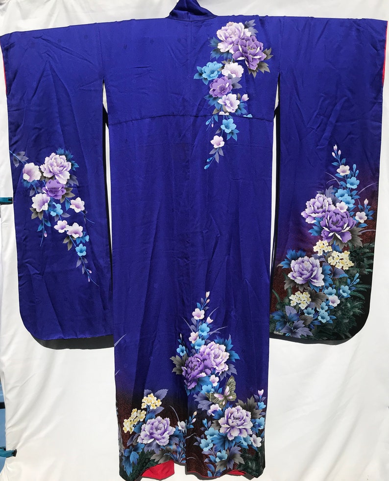 Japanese Lightly Textured Purple-gradient Kimono W/applied Blue ...