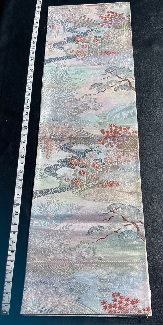 Japanese obi/kimono sash, shimmering metallic sil… - image 4