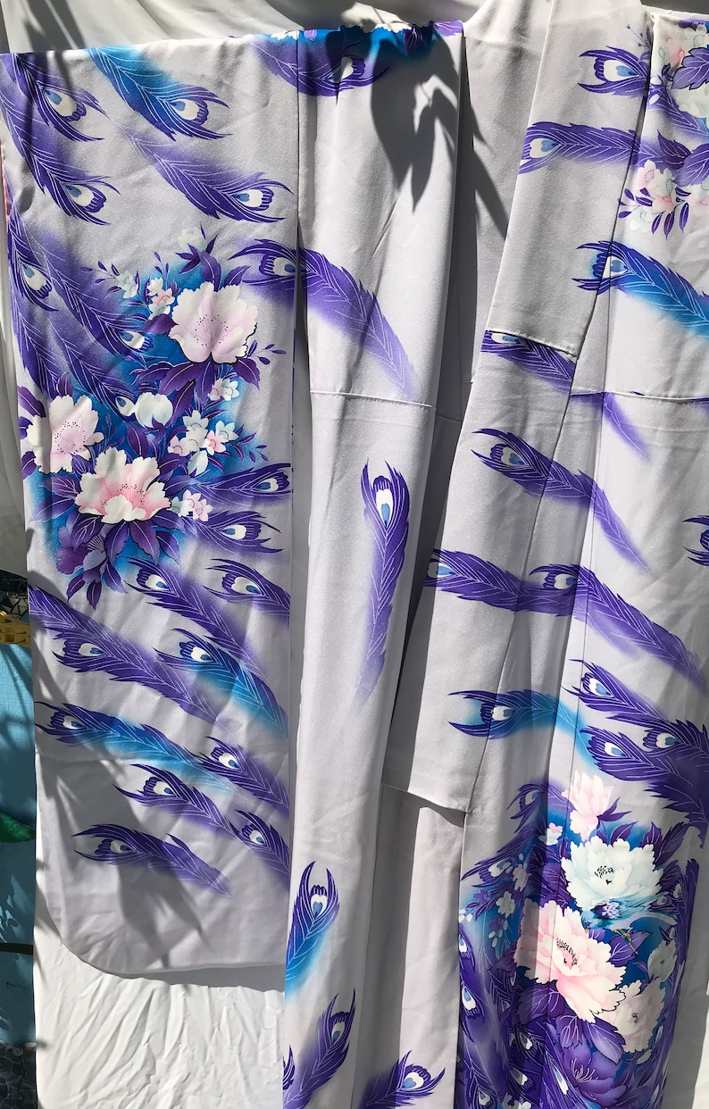 Japanese Genuine Lavender Kimono Printed W/sweeping Purple Etsy