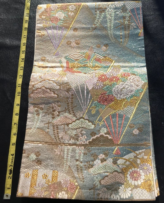 Japanese obi/kimono sash; textured shimmering met… - image 1