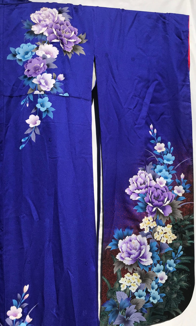 Japanese Lightly Textured Purple-gradient Kimono W/applied Blue ...