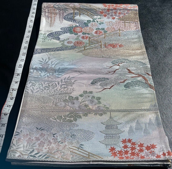 Japanese obi/kimono sash, shimmering metallic sil… - image 1