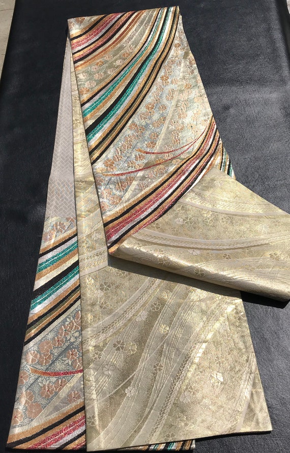 Sparkling Japanese obi/kimono sash in metallics, … - image 6