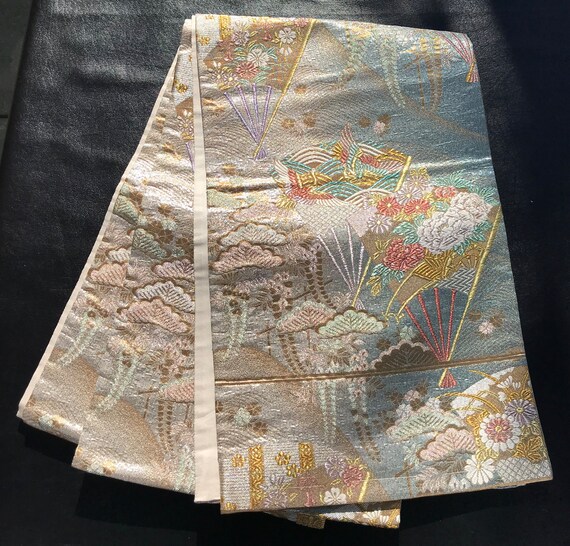 Japanese obi/kimono sash; textured shimmering met… - image 2