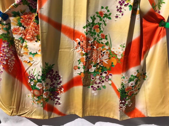 Japanese silky soft yellow & orange kimono (SILK?… - image 9