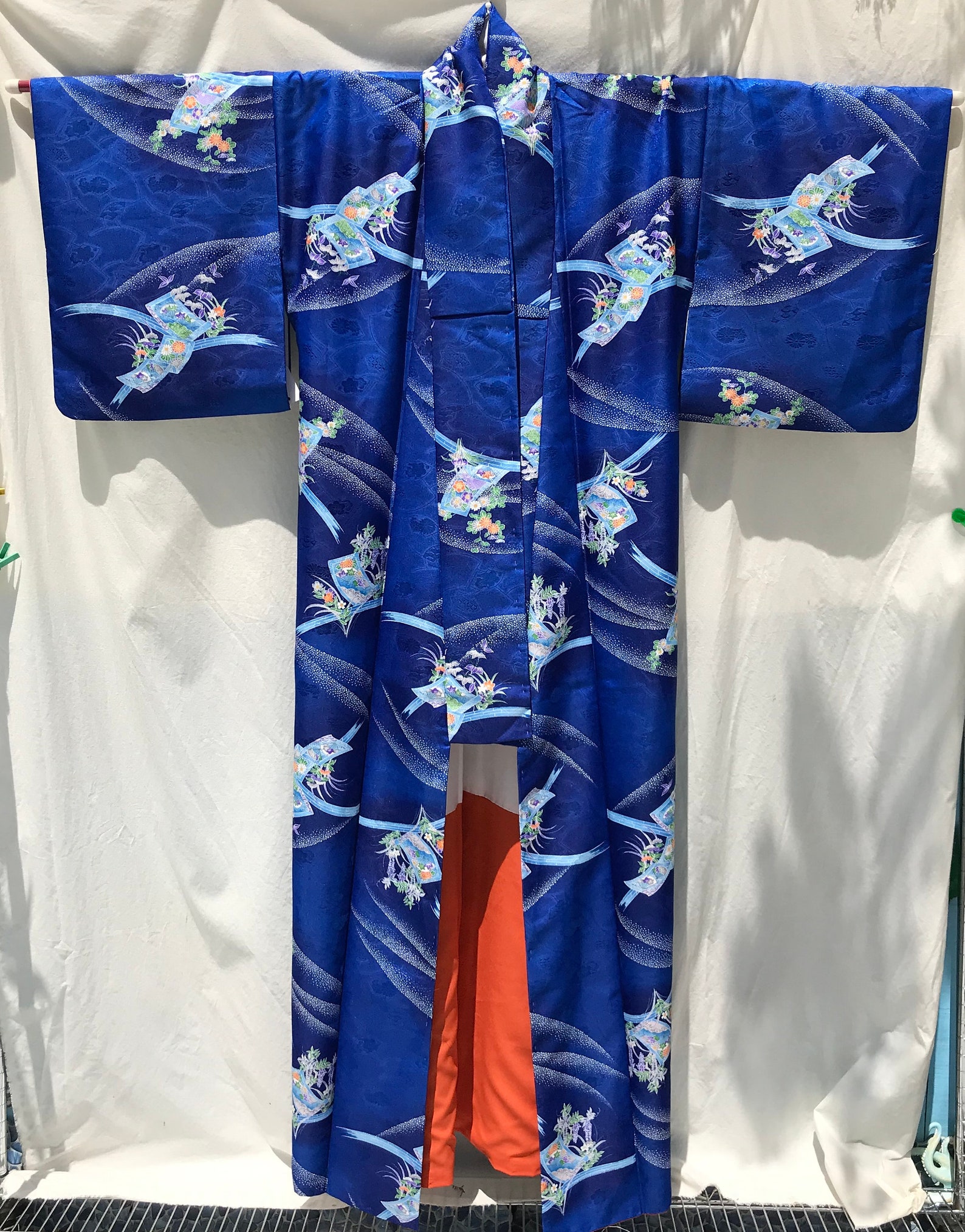 Japanese genuine kimono polyester dark blue background. | Etsy