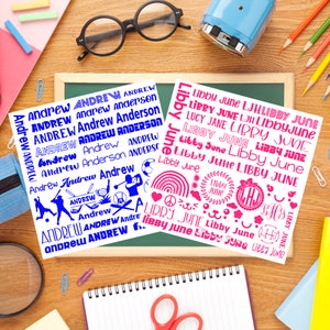 School Supply Name Label Sheets for Back to School, Personalized Name Tags for Kids School Supplies, Cute Sports Name Labels for Children