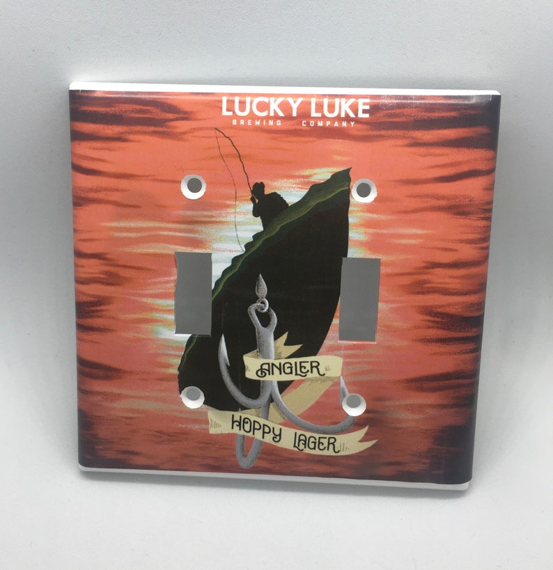Lucky Luke Brewing Angler Hoppy Lager Double Light Switch Plate Switchplate Cover Craft Beer Bottle 2 Gang